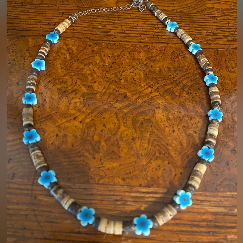Blue Floral Beaded Necklace